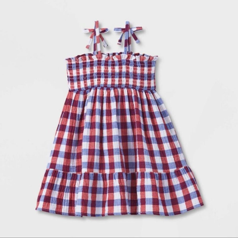 Toddler Girls' Plaid Smocked Tank Dress-Red/Blue-Cat & Jack